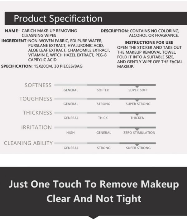 CARICH Makeup Removing Cleansing Wipes - Image 4